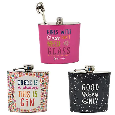 £6.50 • Buy Good Vibes Gin Floral Hip Flask Pink Girls Steel Whisky Womans Pocket Gift 6oz