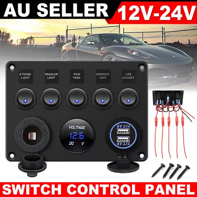$32.95 • Buy 12V Switch Panel USB Charger 5 GANG ON-OFF Toggle LED Rocker For Car Boat Marine