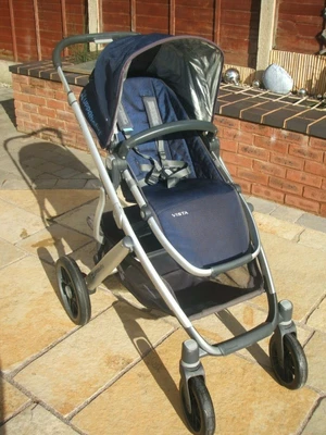 £250 • Buy Uppababy Vista Blue Carrycot Pram & Pushchair Buggy, Navy - With Extras