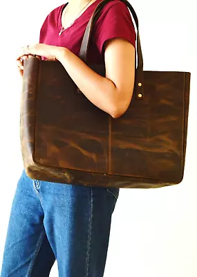 Buff Tote Leather Shoulder Large Shopping Vintage Genuine Leather Women's Purse • $54.56