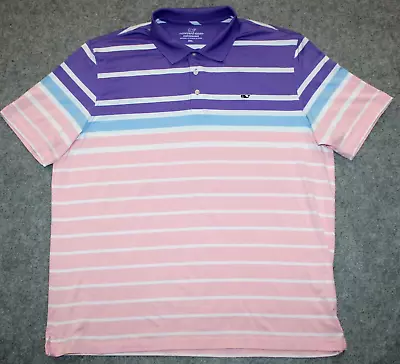 VINEYARD VINES GOLF BOLD STRIPED PREFORMANCE S/S Pink + Purple Sz XXL Polo Shirt • $16.19