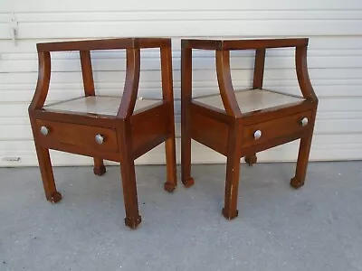 Pair Tall Nightstands Ming Step Two Tier Lane Venture Asian Cottage Coastal 2 • $350