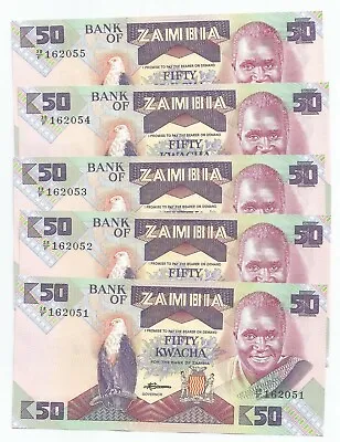 $3.99 • Buy Zambia Money 5 Pcs 50 Kwacha 1986 Currency Money Note Unc Banknote Bill