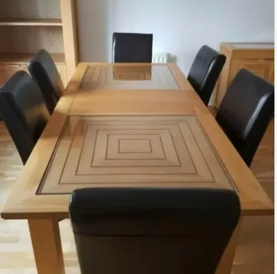 Oak Extending Dining Table With Glass Inserts And Lovely Maze Design • £200