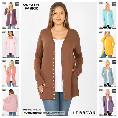 New Soft Snap Button Front Long Sleeve Knit Cardigan Sweater 31  Below Hip S-3X • $11.19