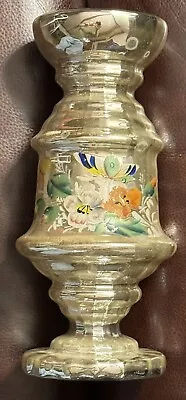 Vintage Mercury Glass Vase 10” Hand Painted Floral Design  • $33.76