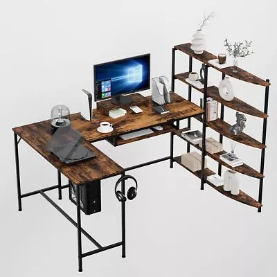 Computer Desk 63 Inch Home Office Desks L Shape Large Work Desk & 5 Tier Shelf • $139.99