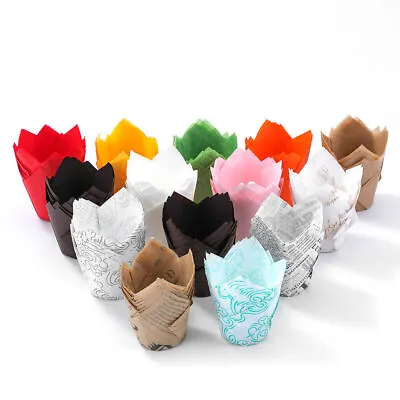 50/100Pcs Tulip Wraps Cupcake Muffin Baking Cases Coffee Wrapper Muffin Cake Cup • £4.59