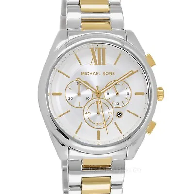 Michael Kors Langford Mens Chronograph Watch Two-Tone Gold Silver Steel Band • $98.79