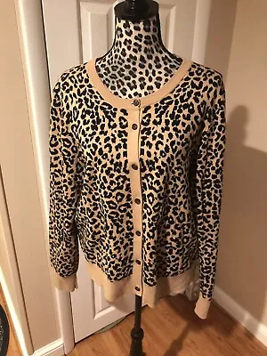 J. Crew Animal Print Cheetah Cardigan Sweater Brown Cream Women Sz XL G2 • $16.24