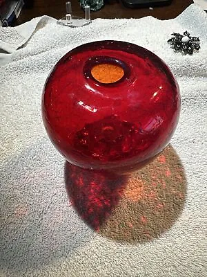 Red Crackle Art Glass Apple With No Leaf And Feet Made In India Decorative Vase • $15