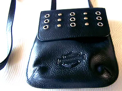 Harley Davidson Motorcycles Genuine Leather Black Shoulder Mini Purse 7 X 5 • $29.99