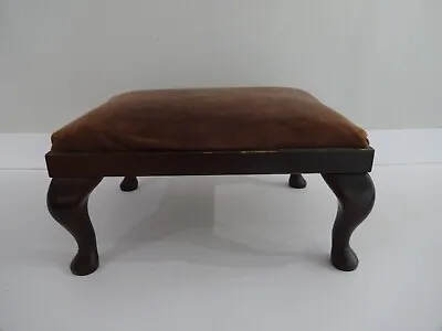 Vintage Foot Stool/Seat-Brown Cover-Wooden Frame & Queen Anne Legs-removable Sea • £29.99