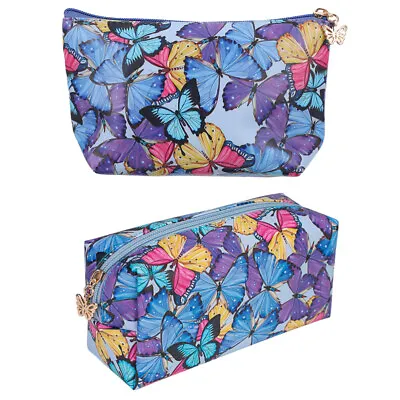  2 Pcs Butterfly Print Bag Large Capacity Makeup Cosmetic Storage • £11.31