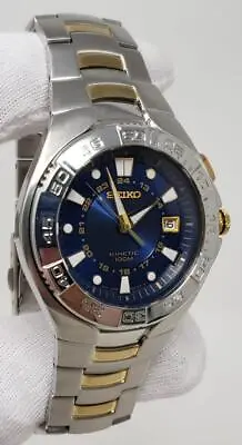 Seiko $425 Kinetic Blue Dial Two-Tone Stainless Steel Men's Watch SKA245 SD9 • $164.95