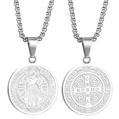 Collar Colgante Religiosa Medalla De San Benito De Acero Inoxidable • $16.06