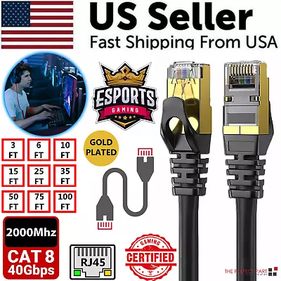 Cat 8 Ethernet RJ45 Cable Super Speed 40Gbps Patch LAN Network Gold Plated Lot • $4.99