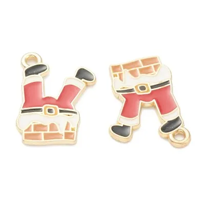 10 Christmas Santa Father Christmas Stuck In A Chimney Gold Tone Charm Pendants • £4.85