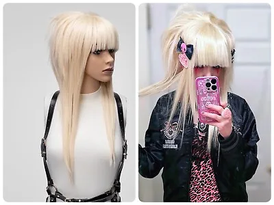 Blonde Spiky Mullet Emo Wig Bangs Fringe Unisex Long Full Density Cosplay Styled • $186.77