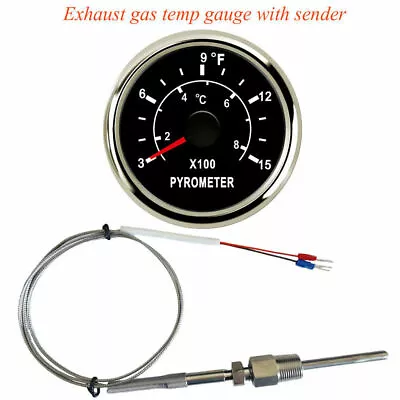 52mm 2-1/16  Exhaust Gas Temp Gauge With Sender 0-800℃/300-1500F PYROMETER Black • $58.89