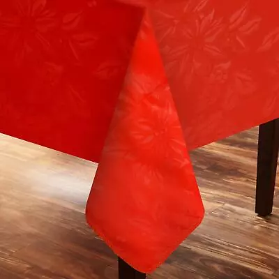 Christmas Party Table Cloth Large RED Glitter Poinsettia Xmas Decor Tablecloth • £7.99