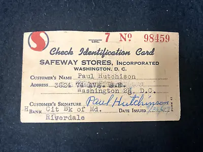 Vintage 1957 Safeway Grocery Stores Check Identification Card • $29.99