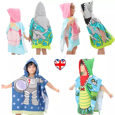 UK Hooded Bath Beach Swimming Towel Poncho Kids Boys Girls Cotton Cartoon UK • £5.79