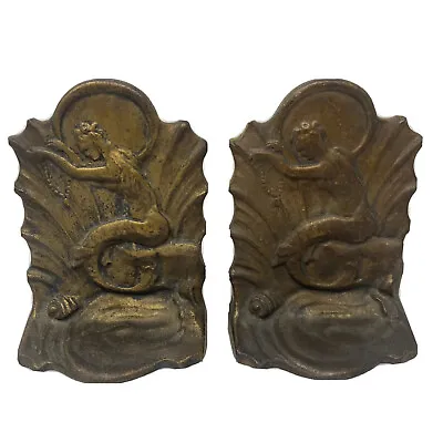 Antique Art Deco  Mermaid Bookends ￼ Tiki Bar Decor • $390