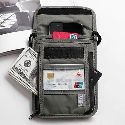 Security Neck Stash Pouch Wallet Bag With RFID Blocking Passport Holder Grey  • £7.18