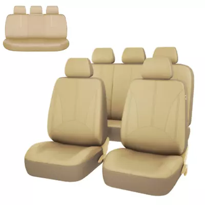 9Pcs Beige Car Front Rear Seat Cover Cushion Protector PU Leather Breathable • $62.87