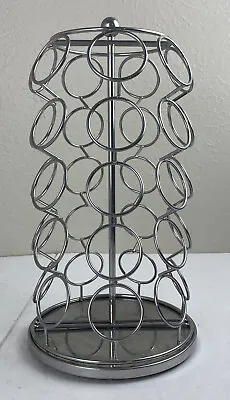 Keurig K Cup Carousel Coffee Pod Rack Holder Silver Chrome Metal Spins Holds 35 • $13.99