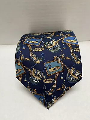 Mens Silk Tie Olacchi Cravatte Milano Blue Necktie Ducks Bags Novelty Tie • $12