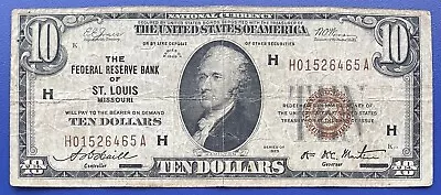 1929 Ten Dollar National Currency Bill $10 Note - St. Louis Missouri #73782 • $89.99