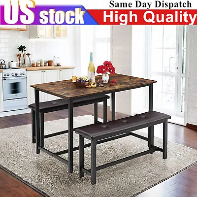 3 Piece Dining Table Set With Upholstered Benche Home Kitchen Breakfast Dinette • $148.99