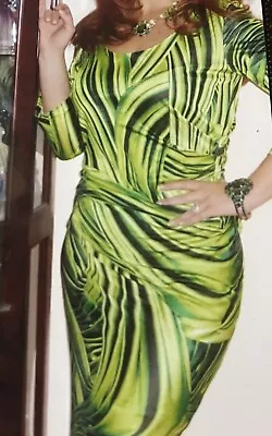 Versace Collection Green Abstract Leaf  Print Stretchy Dress IT46 • $65
