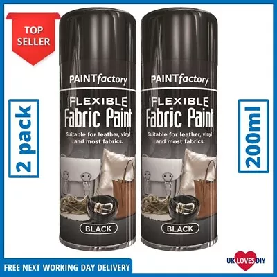 2 X 200ml Black Flexible Fabric Spray Paint Leather Vinyl Clothes Fast Drying • £7.98