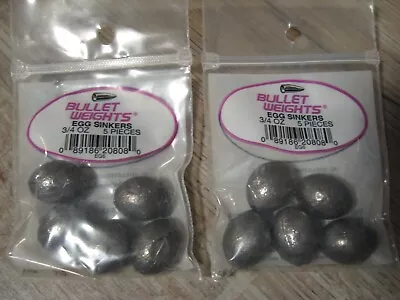 2 Packs Bullet Weights Egg Sinkers - 3/4 Oz Lead Weights - (5 Per Pack) • $3.56