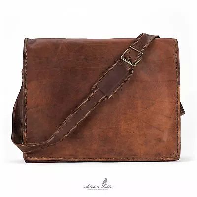 S To XXL Bag Leather Goat Briefcase Messenger Laptop Brown Vintage Men Shoulder  • $61.06