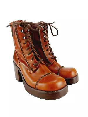 Frye Villager Lace Up Brown Y2K Vintage Platform Boots Heels Womens 10 • $277.77