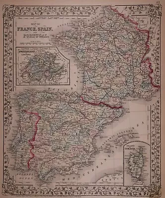 Authentic 1874 Mitchell's Atlas Map ~ FRANCE SPAIN PORTUGAL ~ FreeS&H • $20