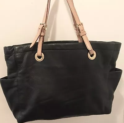 MK Michael Kors Jet Set Tote Handbag Buckle Handle Travel Leather Shoulder Black • $69.99