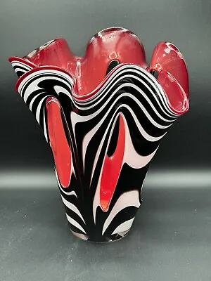 JÓzefina Makora Krosno Poland Hand-blown Zebra Pattern Handkerchief Glass Vase • $229