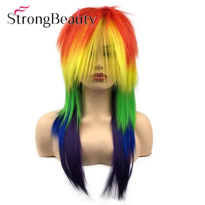 Long Rainbow Cosplay Wig Ponytail Multi Color Synthetic Wigs • $23.09