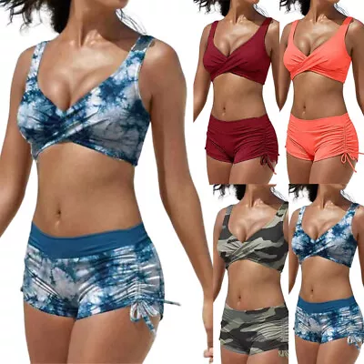 2024 Women Bikini Set Padded Push Up Crop Tops Shorts Swimsuit Swimwear Bathings • £2.99