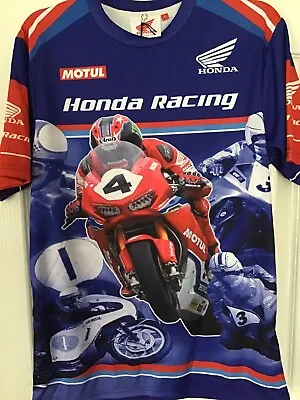 Honda Racing Blue Double Sided All Over Bike Print T Shirt Size Men's Small • £3