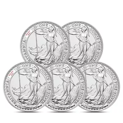 1 Oz British Silver Britannia Coin BU - Random Year (Lot Of 5) • $167.76