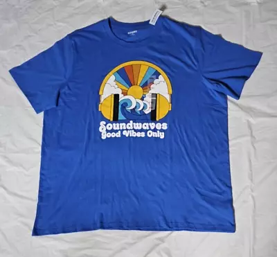 Old Navy Mens Size XXL Soundwaves Good Vibes Only Blue Short Sleeve T- Shirt New • $12