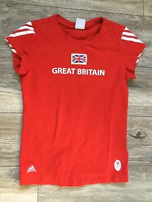 Womens Official ADIDAS Team GB Olympics 2012 Great Britain Red T-Shirt Size UK 8 • £13