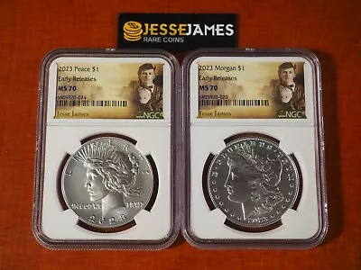 2023 $1 Silver Peace & Morgan Dollar Ngc Ms70 Early Releases Jesse James Labels • $157.50