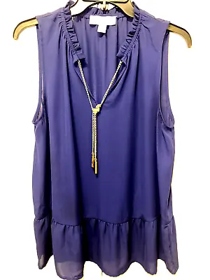 NEW Michael Kors Woman's Navy Blue Poly Tunic Top Gold Chain Accent Size M • $19.79